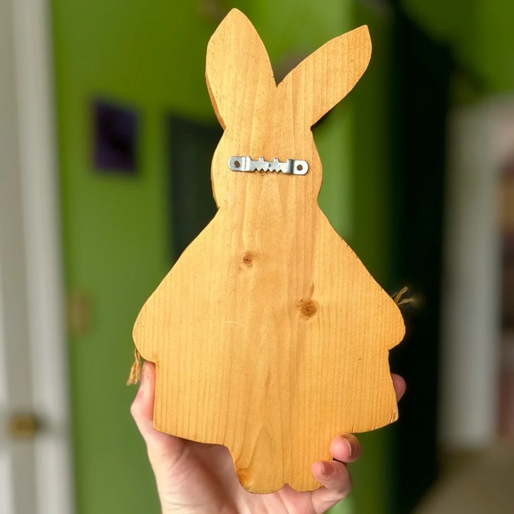 VTG Bunny Rabbit Collecting Veggies Cottagecore Farmhouse Wood Wall Decor Art